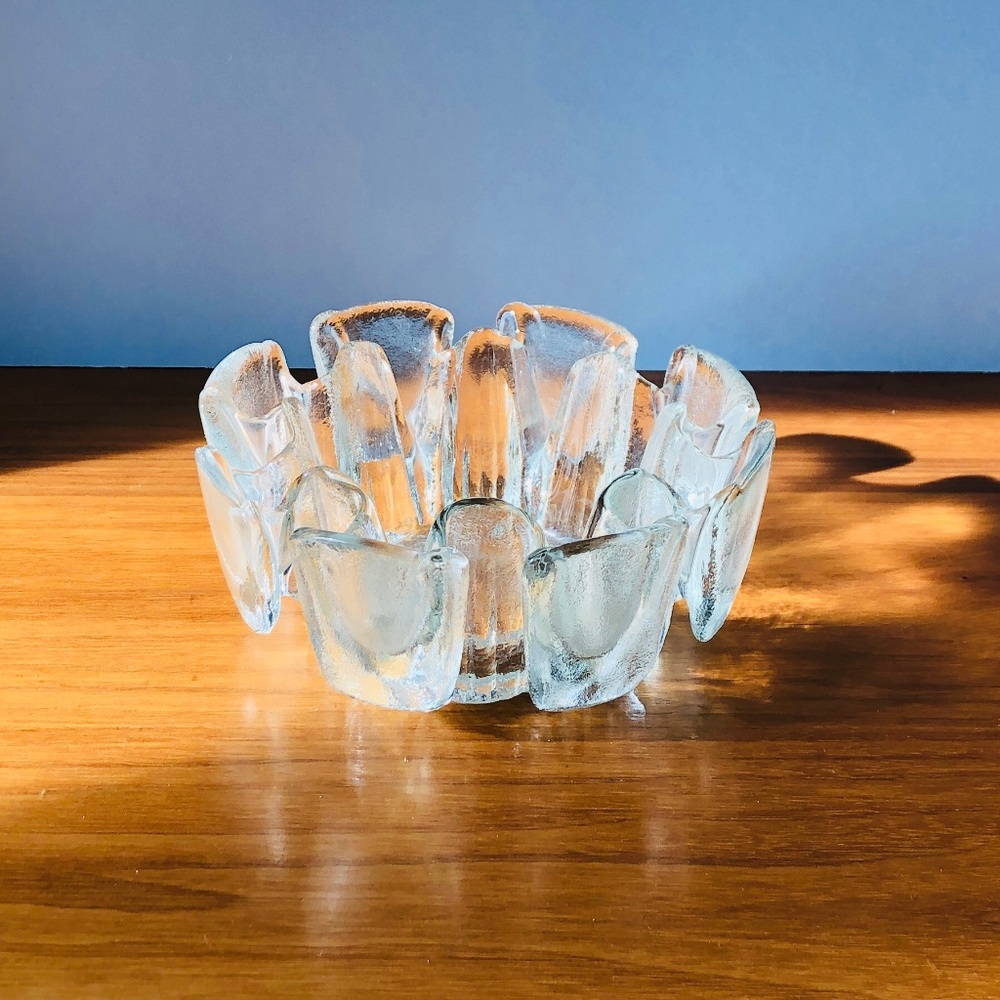 Scandinavian Humppila Ice Glass Textured Bowl, Vintage 1970’s, Made In Finland